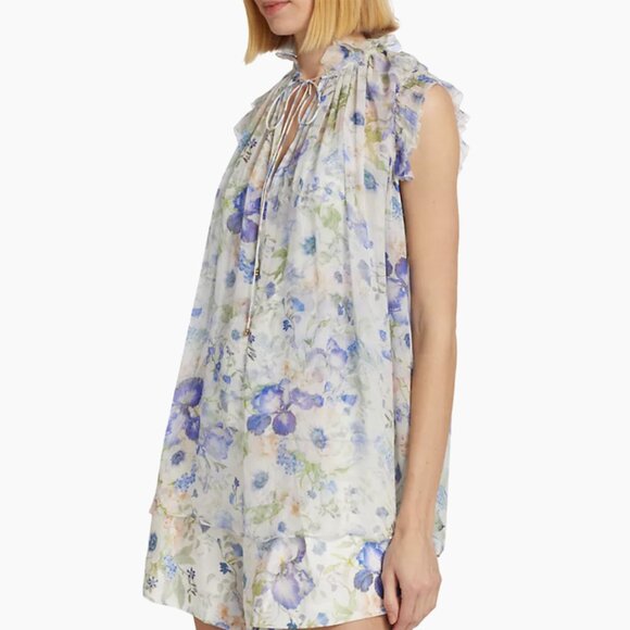 SOLD!!! Zimmermann Natura Frilled Tank + Tuck Shorts Set in Blue Garden Print - Picture 2 of 13
